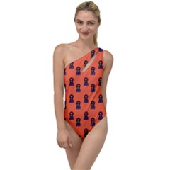 Nerdy 60s  Girl Pattern Orange To One Side Swimsuit by snowwhitegirl