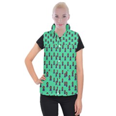 Nerdy 60s  Girl Pattern Seafoam Green Women s Button Up Vest