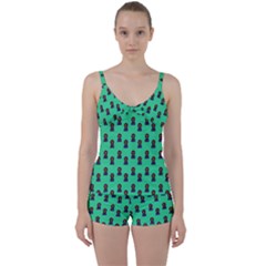 Nerdy 60s  Girl Pattern Seafoam Green Tie Front Two Piece Tankini by snowwhitegirl