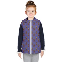 Nerdy 60s  Girl Pattern Dark Purple Kids  Hooded Puffer Vest