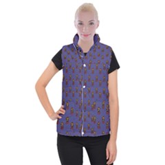 Nerdy 60s  Girl Pattern Dark Purple Women s Button Up Vest