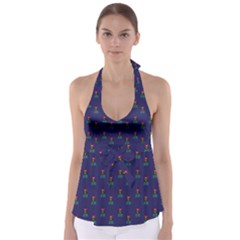 Nerdy 60s  Girl Pattern Blue Babydoll Tankini Top