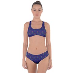 Nerdy 60s  Girl Pattern Blue Criss Cross Bikini Set by snowwhitegirl