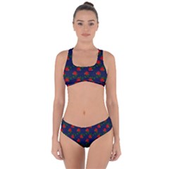 Red Roses Dark Blue Criss Cross Bikini Set