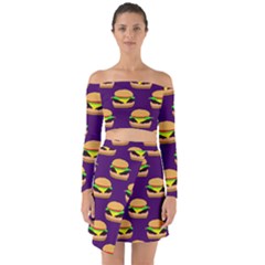 Burger Pattern Off Shoulder Top With Skirt Set by bloomingvinedesign