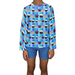 Cupcakes Pattern Kids  Long Sleeve Swimwear by bloomingvinedesign