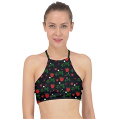 Strawberries Pattern Racer Front Bikini Top by bloomingvinedesign