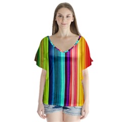 Colorful-57 V-neck Flutter Sleeve Top by ArtworkByPatrick