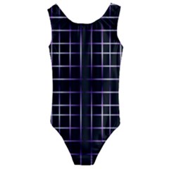 Neon Purple Black Grid Kids  Cut-out Back One Piece Swimsuit