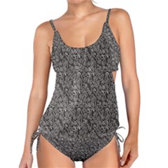 White Swirls On Gray Tankini Set by bloomingvinedesign