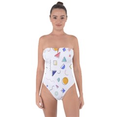 Memphis Pattern With Geometric Shapes Tie Back One Piece Swimsuit by Vaneshart