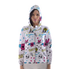 Emo Teens Doodle Seamless Women s Hooded Windbreaker