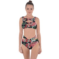Beautiful Floral Vector Seamless Pattern Bandaged Up Bikini Set 