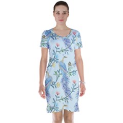 Beautiful Peacock Seamless Pattern Short Sleeve Nightdress