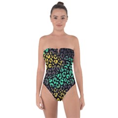 Abstract Geometric Seamless Pattern With Animal Print Tie Back One Piece Swimsuit