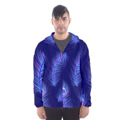 Seamless Pattern With Colorful Peacock Feathers Dark Blue Background Men s Hooded Windbreaker