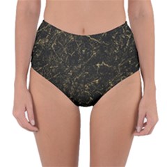 Black Marbled Surface Reversible High-waist Bikini Bottoms by Vaneshart