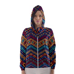 Full Color Pattern With Ethnic Ornaments Women s Hooded Windbreaker