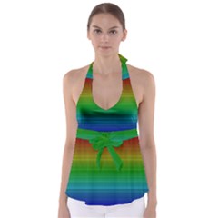 Dark Rainbow Stripes Babydoll Tankini Top