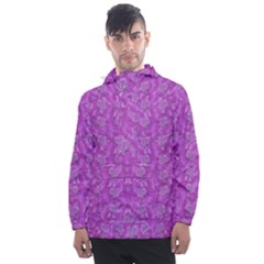 Roses And Roses A Soft  Purple Flower Bed Ornate Men s Front Pocket Pullover Windbreaker by pepitasart