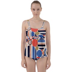 Geometric Abstract Pattern Colorful Flat Circles Decoration Twist Front Tankini Set by Vaneshart