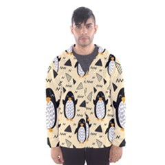 Hand Drawn Penguin Doodle Pattern Men s Hooded Windbreaker