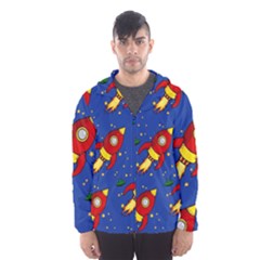 Space Rocket Pattern Men s Hooded Windbreaker