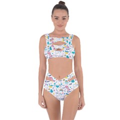 Colorful Doodle Animals Words Pattern Bandaged Up Bikini Set 