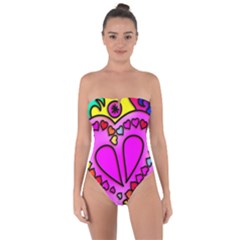 Stained Glass Love Heart Tie Back One Piece Swimsuit by Vaneshart