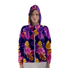 Tropical Pattern Women s Hooded Windbreaker