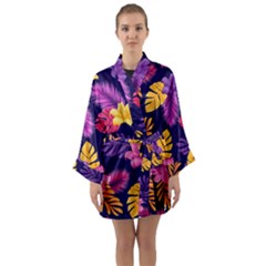 Tropical Pattern Long Sleeve Satin Kimono by Vaneshart
