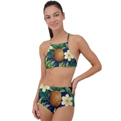 Tropical Pattern Pineapple Flowers Floral Fon Tropik Ananas High Waist Tankini Set by Vaneshart