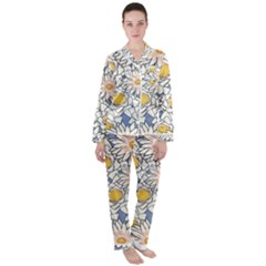 Flowers Pattern Lotus Lily Satin Long Sleeve Pyjamas Set by HermanTelo