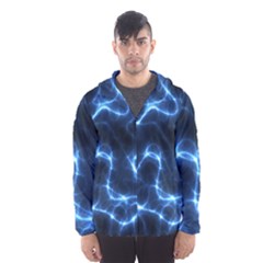 Lightning Electricity Pattern Blue Men s Hooded Windbreaker by Mariart