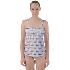 Wine Glass Pattern Twist Front Tankini Set by Alisyart