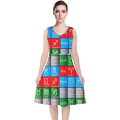 Astrology Signs V-neck Midi Sleeveless Dress  by ArtworkByPatrick
