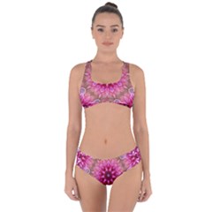 Flower Mandala Art Pink Abstract Criss Cross Bikini Set by Simbadda