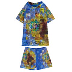 Sunflower Kaleidoscope Pattern Kids  Swim Tee And Shorts Set by Simbadda