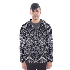 Black And White Pattern Monochrome Lighting Circle Neon Psychedelic Illustration Design Symmetry Men s Hooded Windbreaker