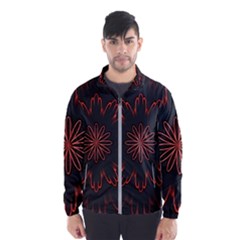 Abstract Glowing Flower Petal Pattern Red Circle Art Illustration Design Symmetry Digital Fantasy Men s Windbreaker