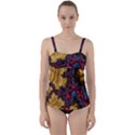 Creative Abstract Structure Texture Flower Pattern Black Material Textile Art Colors Design  Twist Front Tankini Set View1