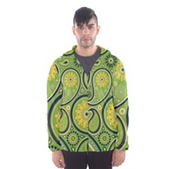 Texture Leaf Pattern Line Green Color Colorful Yellow Circle Ornament Font Art Illustration Design  Men s Hooded Windbreaker