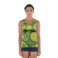 Texture Leaf Pattern Line Green Color Colorful Yellow Circle Ornament Font Art Illustration Design  Sport Tank Top  by Vaneshart