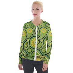 Texture Leaf Pattern Line Green Color Colorful Yellow Circle Ornament Font Art Illustration Design  Velour Zip Up Jacket by Vaneshart