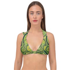 Texture Leaf Pattern Line Green Color Colorful Yellow Circle Ornament Font Art Illustration Design  Double Strap Halter Bikini Top by Vaneshart