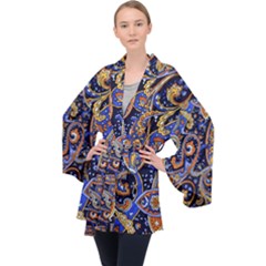 Vintage Retro Texture Decoration Pattern Color Circle Ornament Art Design Bright Symmetry Style  Long Sleeve Velvet Kimono  by Vaneshart