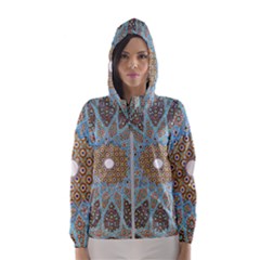 Vintage Flower Floral Pattern Line Tile Circle Art Design Symmetry Mosaic Culture Dome Shape Persian Women s Hooded Windbreaker