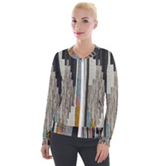 Abstract Pattern Velour Zip Up Jacket