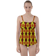 Red Black Yellow-9 Twist Front Tankini Set by ArtworkByPatrick