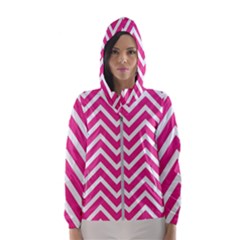 Chevrons Zigzag Pattern Design Pink White Women s Hooded Windbreaker by Wegoenart